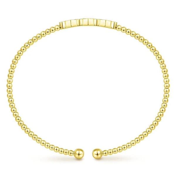 14K Yellow Gold Bujukan Bead Cuff Bracelet with Cluster Diamond Hexagon Stations