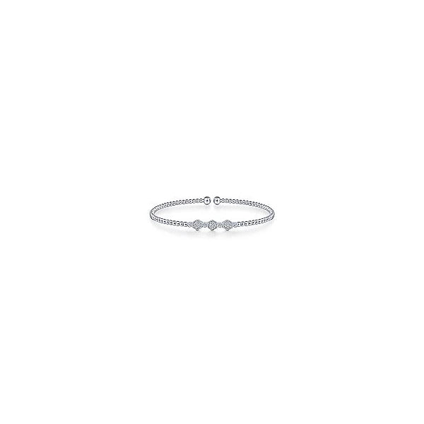14K White Gold Bujukan Bead Cuff Bracelet with Cluster Diamond Hexagon Stations