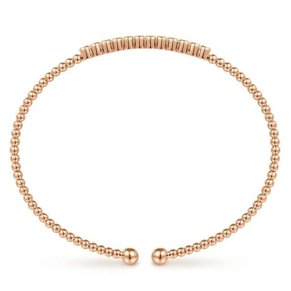 14K Rose Gold Bujukan Bead Cuff Bracelet with Bezel Set Diamond Stations