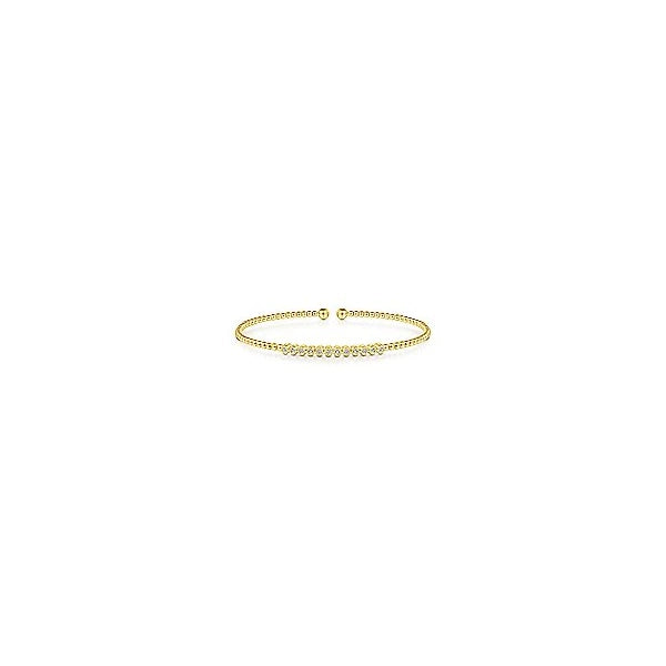 14K Yellow Gold Bujukan Bead Cuff Bracelet with Bezel Set Diamond Stations