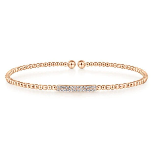 14K Rose Gold Bujukan Bead Cuff Bracelet with Diamonds