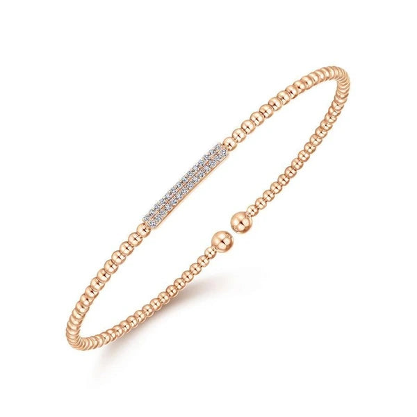 14K Rose Gold Bujukan Bead Cuff Bracelet with Diamonds