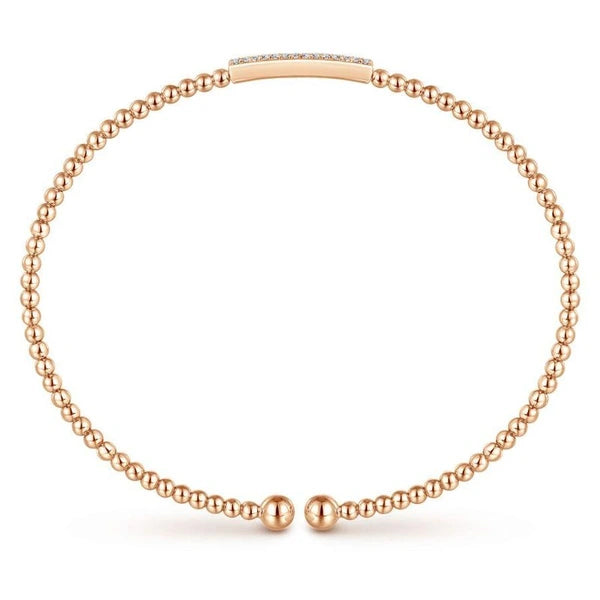 14K Rose Gold Bujukan Bead Cuff Bracelet with Diamonds