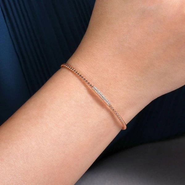 14K Rose Gold Bujukan Bead Cuff Bracelet with Diamonds