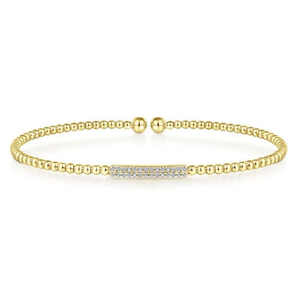 14K Yellow Gold Bujukan Bead Cuff Bracelet with Diamonds