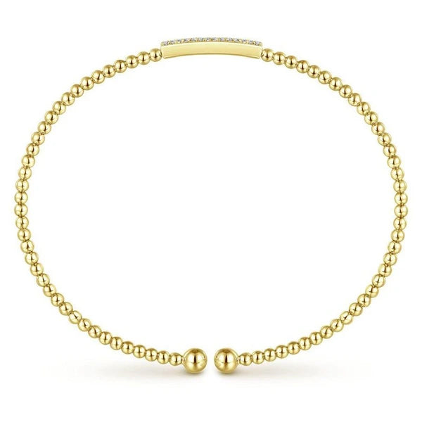 14K Yellow Gold Bujukan Bead Cuff Bracelet with Diamonds