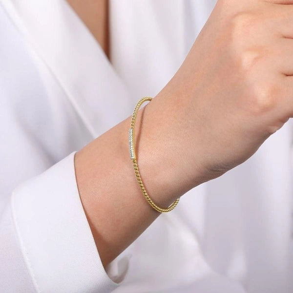 14K Yellow Gold Bujukan Bead Cuff Bracelet with Diamonds