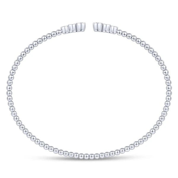 14K White Gold Bujukan Bead Split Cuff Bracelet with Bezel Set Diamonds
