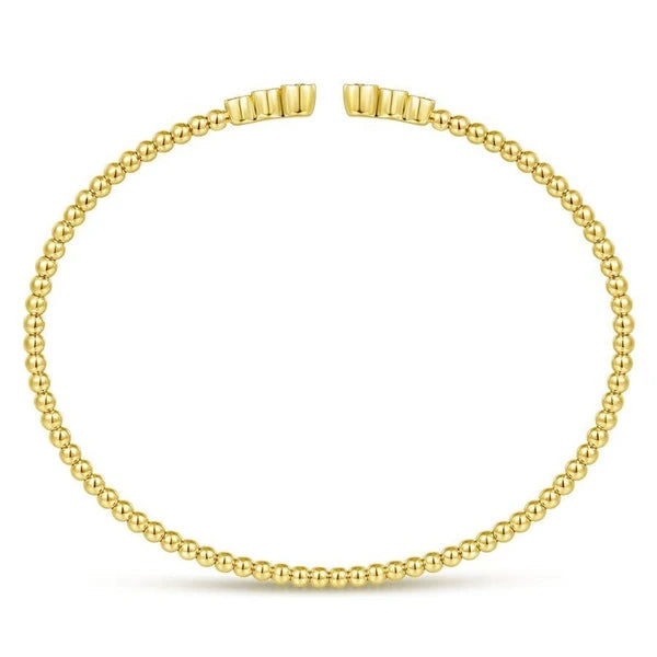 14K Yellow Gold Bujukan Bead Split Cuff Bracelet with Bezel Set Diamonds