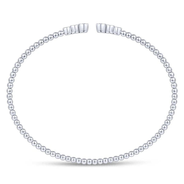 14K White Gold Bujukan Bead Split Cuff Bracelet with Bezel Set Diamonds