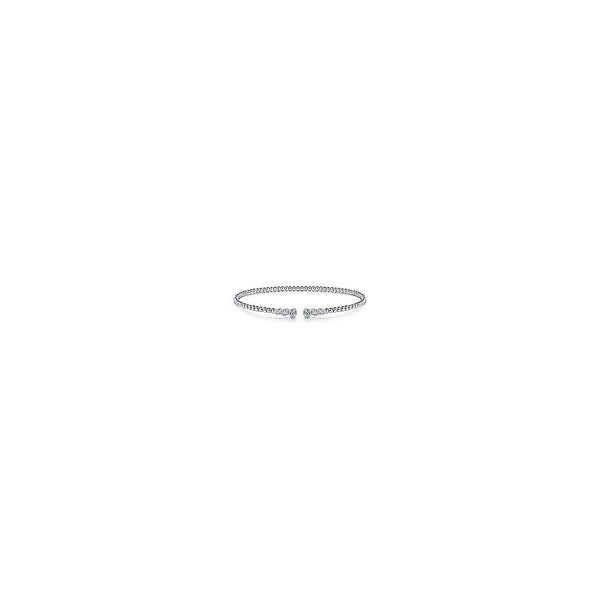 14K White Gold Bujukan Bead Split Cuff Bracelet with Bezel Set Diamonds