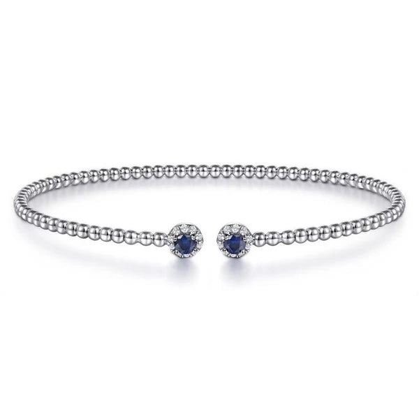 14K White Gold Bujukan Bead Split Cuff Bracelet with Sapphire and Diamond