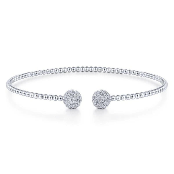 14K White Gold Bujukan Bead Split Cuff Bracelet with Round e Diamond Discs