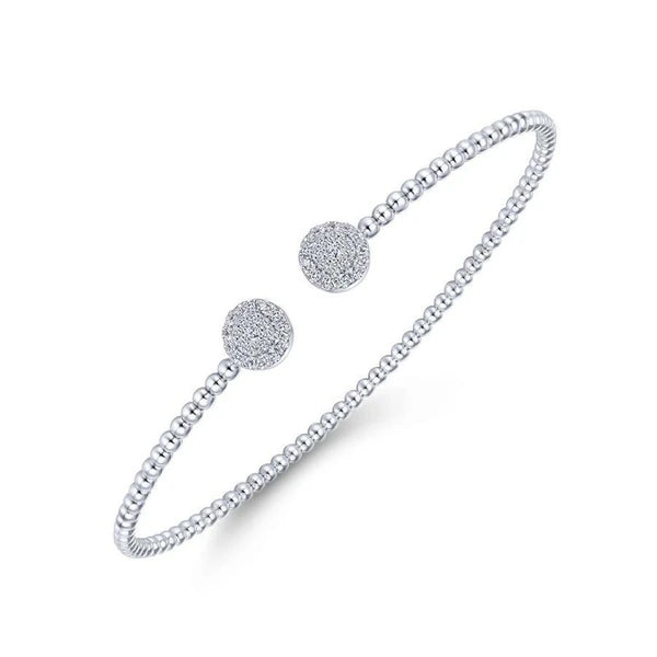 14K White Gold Bujukan Bead Split Cuff Bracelet with Round e Diamond Discs