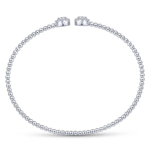 14K White Gold Bujukan Bead Split Cuff Bracelet with Round e Diamond Discs