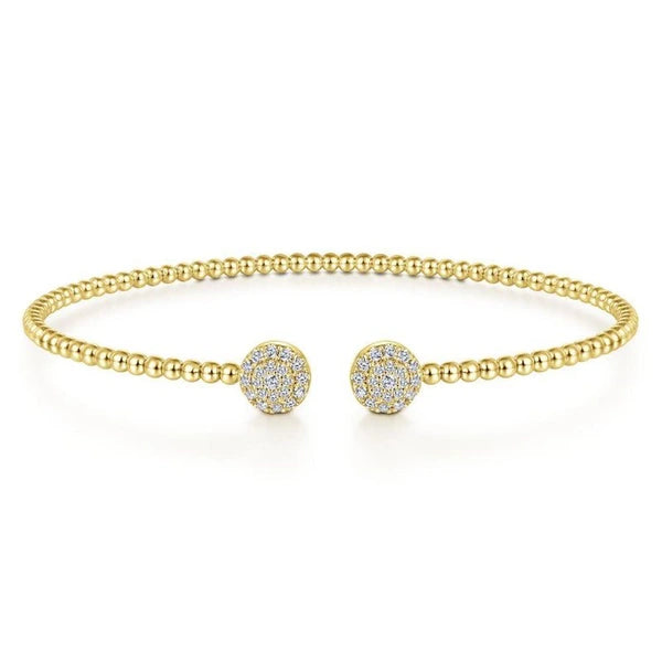 14K Yellow Gold Bujukan Bead Split Cuff Bracelet with Round e Diamond Discs