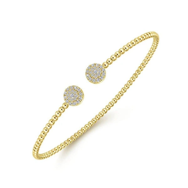 14K Yellow Gold Bujukan Bead Split Cuff Bracelet with Round e Diamond Discs