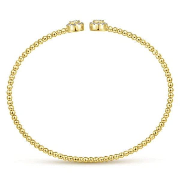 14K Yellow Gold Bujukan Bead Split Cuff Bracelet with Round e Diamond Discs