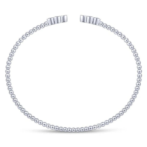 14K White Gold Bujukan Bead Split Cuff Bracelet with Quatrefoil Diamond Endcaps