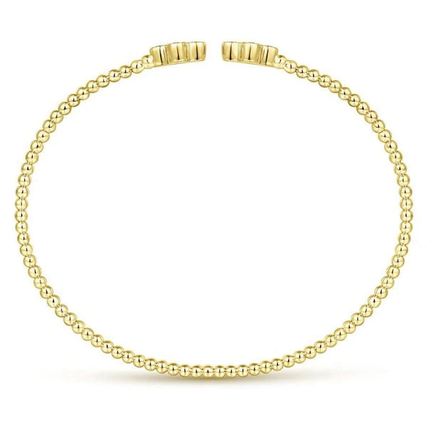 14K Yellow Gold Bujukan Bead Split Cuff Bracelet with Quatrefoil Diamond Endcaps