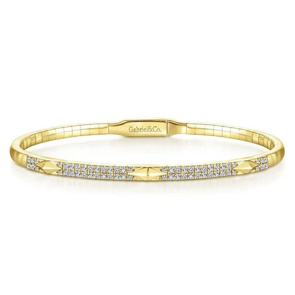 14K Yellow Gold Diamond Bangle with Pyramid Rhombus Stations