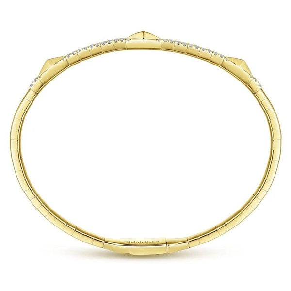 14K Yellow Gold Diamond Bangle with Pyramid Rhombus Stations