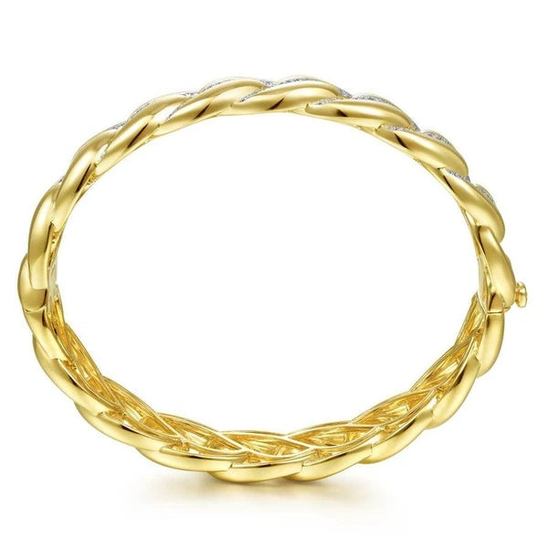 14K Yellow Gold Chain Link Bangle with Diamond e Stations