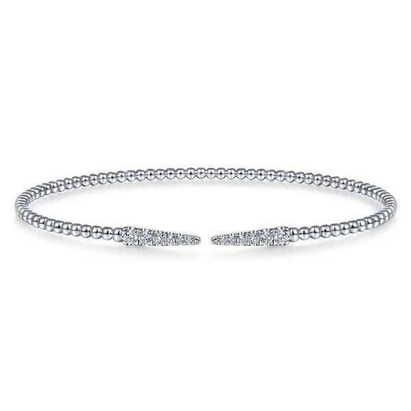 Split 14K White Gold Bujukan Bead Cuff Bracelet with Diamond e Spikes