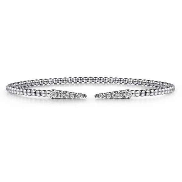 Split 14K White Gold Bujukan Bead Cuff Bracelet with Diamond e Spikes