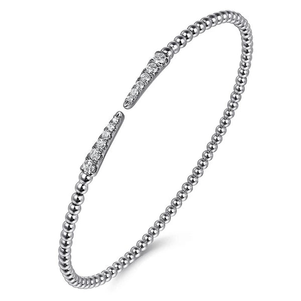 Split 14K White Gold Bujukan Bead Cuff Bracelet with Diamond e Spikes