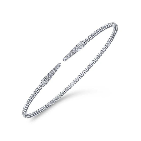 Split 14K White Gold Bujukan Bead Cuff Bracelet with Diamond e Spikes