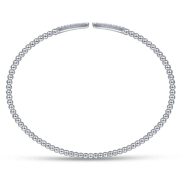 Split 14K White Gold Bujukan Bead Cuff Bracelet with Diamond e Spikes
