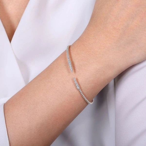 Split 14K White Gold Bujukan Bead Cuff Bracelet with Diamond e Spikes
