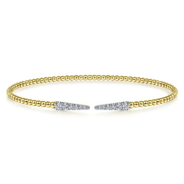 Split 14K Yellow Gold Bujukan Bead Cuff Bracelet with Diamond e Spikes