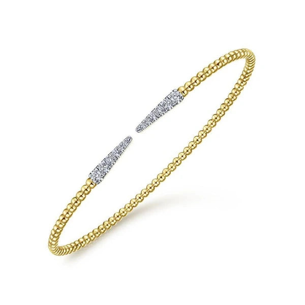 Split 14K Yellow Gold Bujukan Bead Cuff Bracelet with Diamond e Spikes