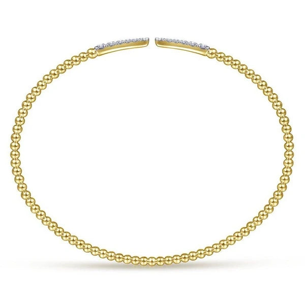 Split 14K Yellow Gold Bujukan Bead Cuff Bracelet with Diamond e Spikes
