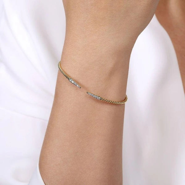 Split 14K Yellow Gold Bujukan Bead Cuff Bracelet with Diamond e Spikes