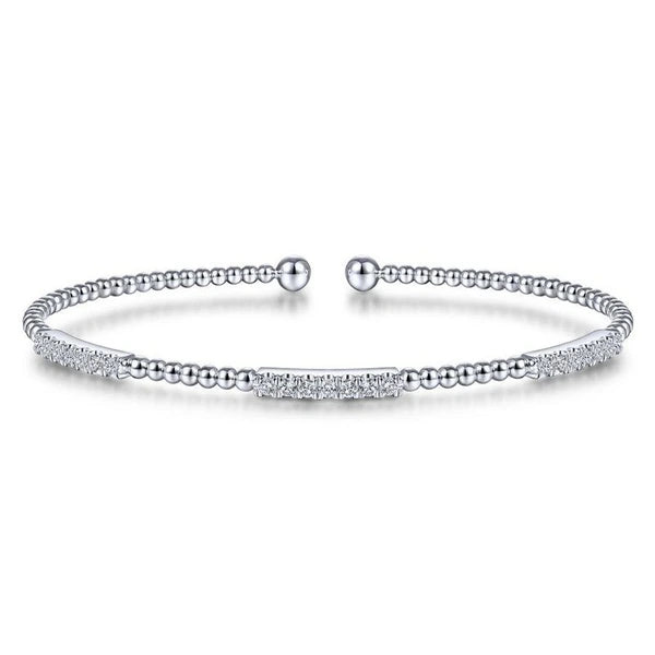 14K White Gold Bujukan Bead Cuff Bracelet with Diamond e Stations