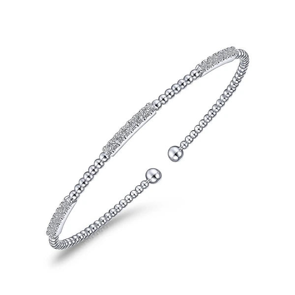 14K White Gold Bujukan Bead Cuff Bracelet with Diamond e Stations