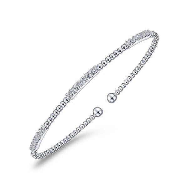 14K White Gold Bujukan Bead Cuff Bracelet with Diamond e Stations