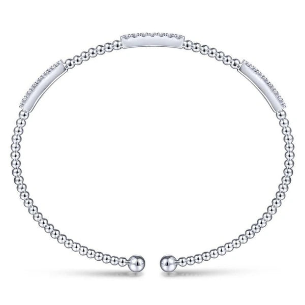 14K White Gold Bujukan Bead Cuff Bracelet with Diamond e Stations