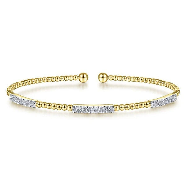 14K Yellow Gold Bujukan Bead Cuff Bracelet with Diamond e Stations