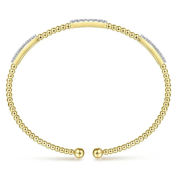 14K Yellow Gold Bujukan Bead Cuff Bracelet with Diamond e Stations