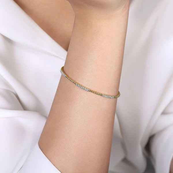 14K Yellow Gold Bujukan Bead Cuff Bracelet with Diamond e Stations