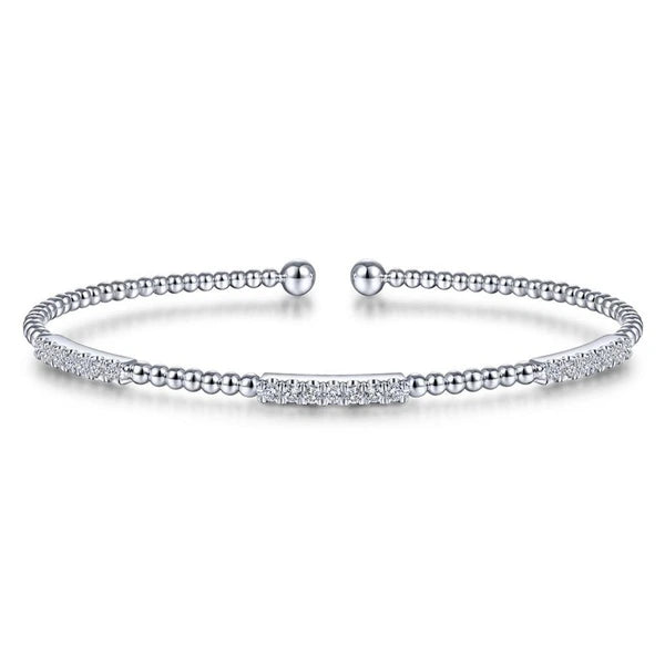 14K White Gold Bujukan Bead Cuff Bracelet with Diamond PavÃ¢Ë†Å¡Ã‚Â© Stations
