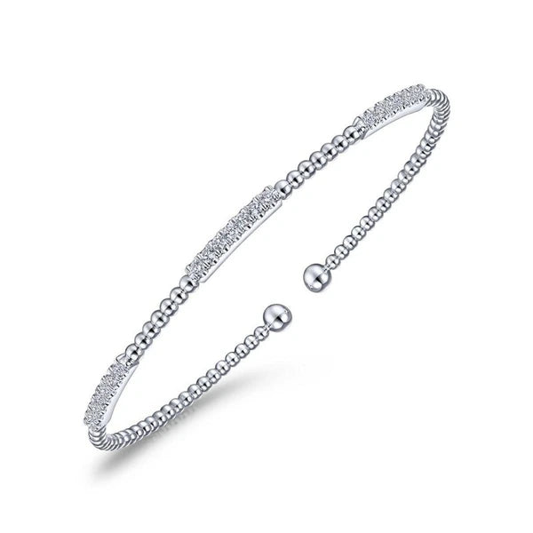14K White Gold Bujukan Bead Cuff Bracelet with Diamond PavÃ¢Ë†Å¡Ã‚Â© Stations