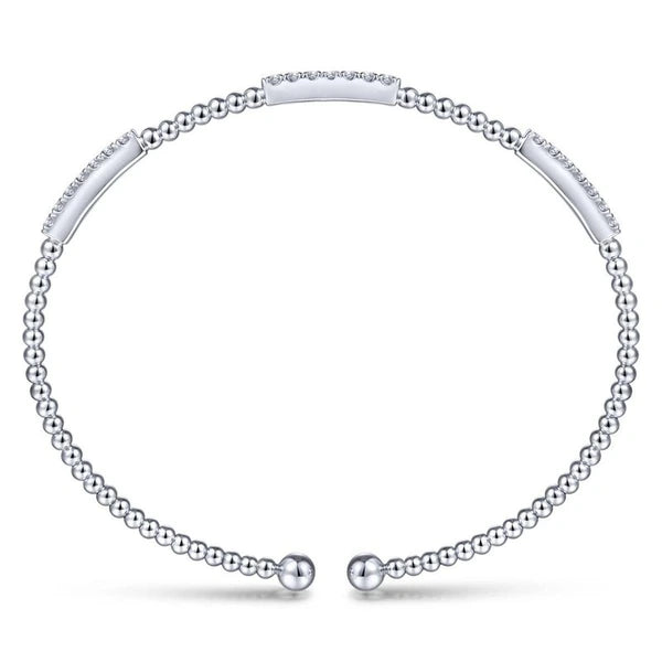 14K White Gold Bujukan Bead Cuff Bracelet with Diamond PavÃ¢Ë†Å¡Ã‚Â© Stations