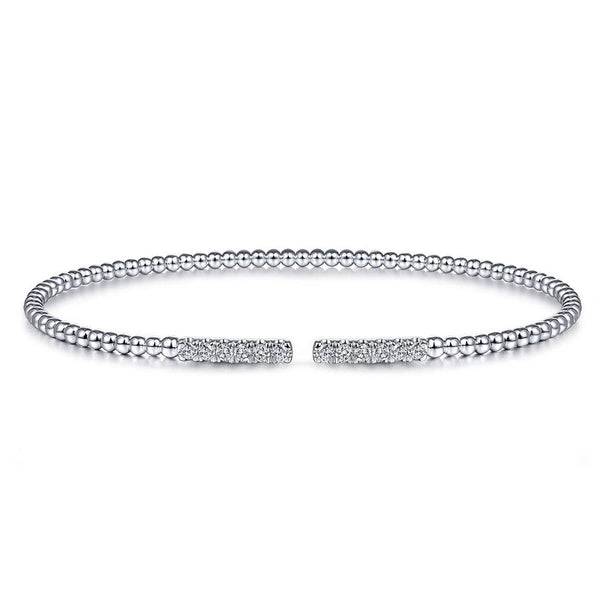 14K White Gold Bujukan Bead Cuff Bracelet with Diamond e Bars