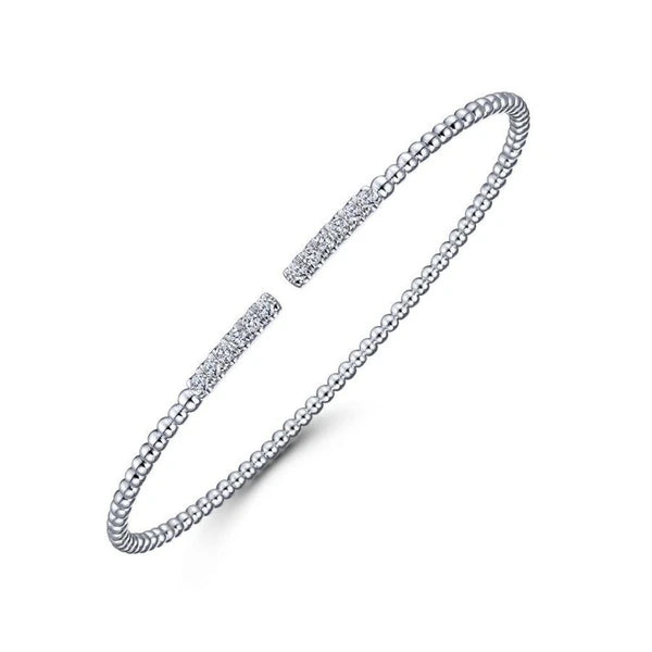 14K White Gold Bujukan Bead Cuff Bracelet with Diamond e Bars