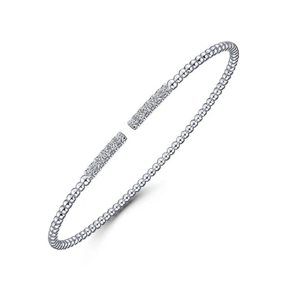 14K White Gold Bujukan Bead Cuff Bracelet with Diamond e Bars